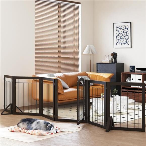 144-inch Extra Wide 30-inches Tall Dog gate with Door Walk Through, Freestanding - Picture 1 of 7